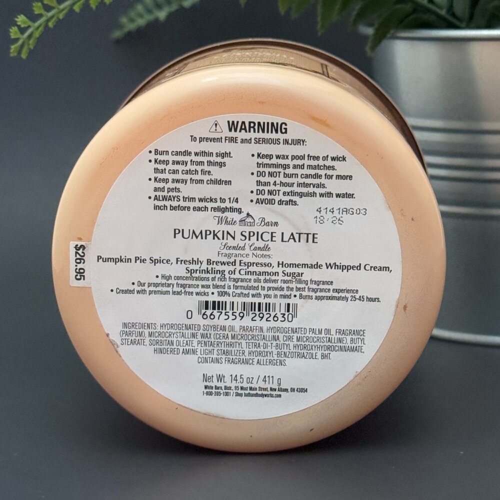 BBW Pumpkin Spice Latte White Barn Bath & Body Works 3 Wick Candle - Picture 9 of 10